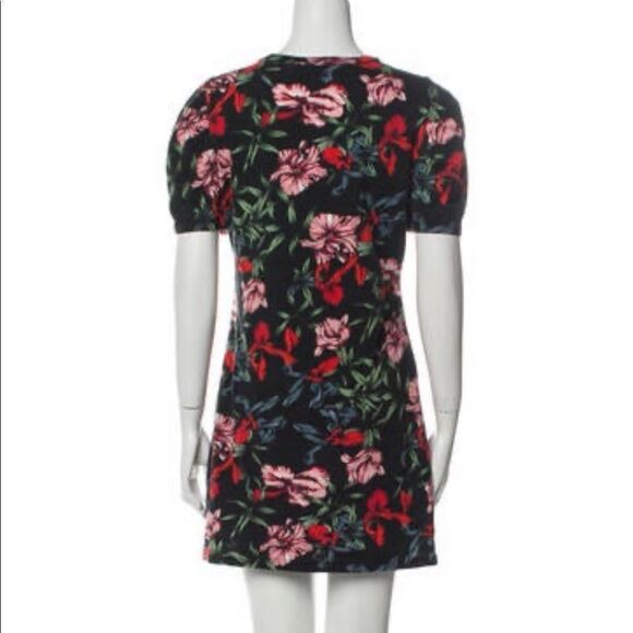 Pam & Gela Floral Print Mini Dress With Short Sleeves Crew Neck Size Medium Blk - Picture 3 of 4